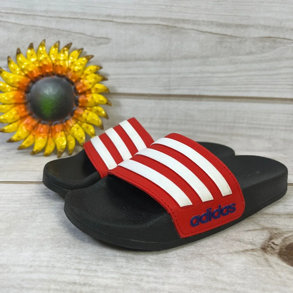 Adidas Kids Black‎ Slides Sandals Comfort Lightweight Athleisure Footwear 13